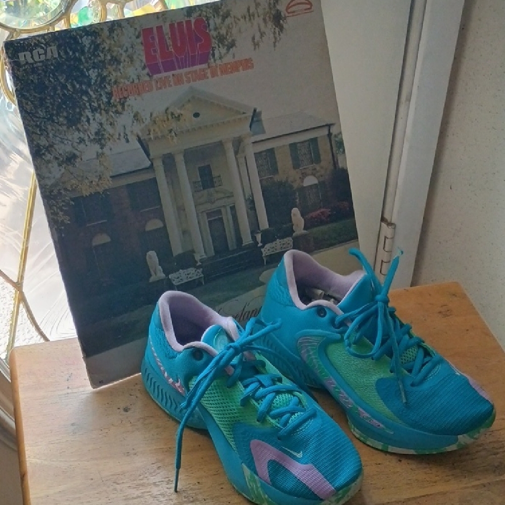 Colorful Blue and Green Athletic Shoes
